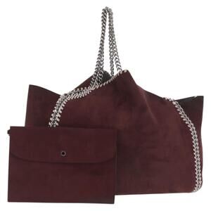 Stella MacCartney Chain Falabella Bag Polyester Bordeaux Silver Auth 159154